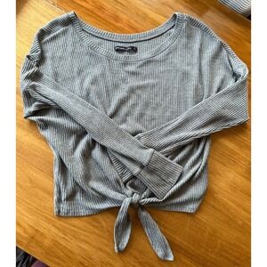Abercrombie & Fitch Gray Ribbed Tie-Front Long Sleeve Top Medium Y2K Grunge